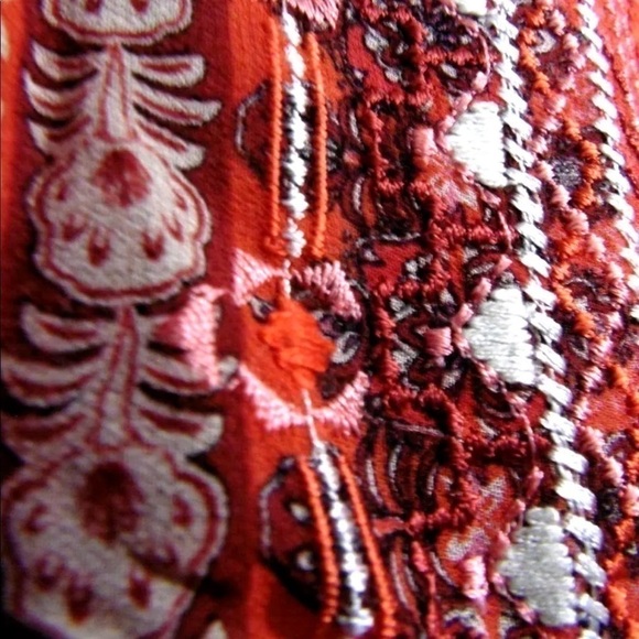 SUNDANCE | SIZE XS | SEMI SHEER EMBROIDERED TAPESTRY RED BLOUSE | BELL SLEEVES - Picture 7 of 10